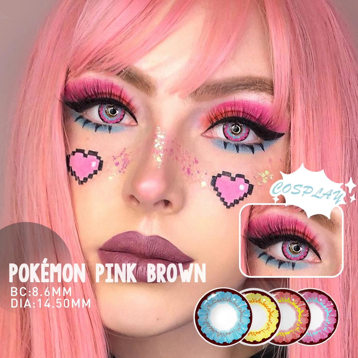 Lalens POKÉMON Farbige Kontaktlinsen 6 Monate Rot-Blaue Linsen Anime Cosplay Mode Augenkontaktlinsen für Cosplayer Brillen Make-up Schönheit Image