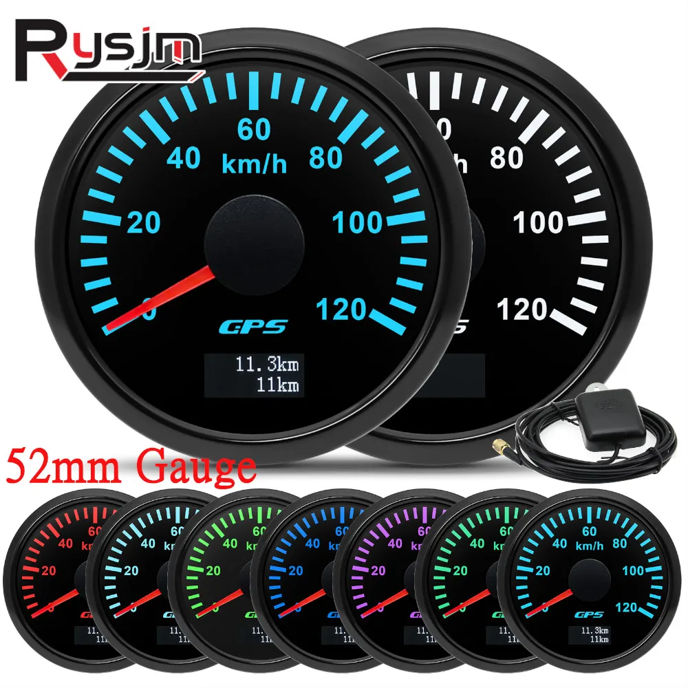 200km/h 120km/h 60 km/h Waterproof 52MM GPS Speedometer Speed Odometer with Antenna 7 Colors Light Universal For Car Boat Marine