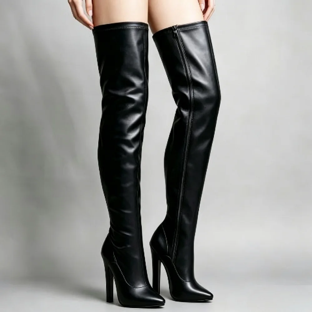 Vintage 15-17 cm hohe Overknee-Stiefel mit dickem Absatz, sexy Overknee-Stiefel, Club-Pole-Dance-Schuhe, seitlicher Reißverschluss, schwarz, individuelle Farben