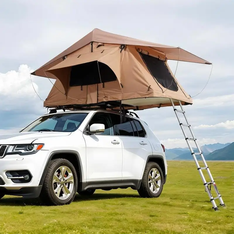Hartschalendachzelt für 2–3 Personen, faltbares, wasserdichtes Fahrzeug-Campingzelt mit Teleskopleiter, Matratze und PVC-Schutzhülle, geeignet für Jeep, SUV, Pickup und PKW für Reisen Image