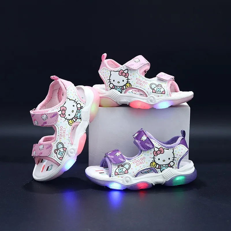 Anime Hello Kitty Sommer Kinder Anti-Rutsch Freizeitschuhe Mädchen LED-Licht Sandalen Süße Kinder Strandschuhe Outdoor-Schuhe Geschenk