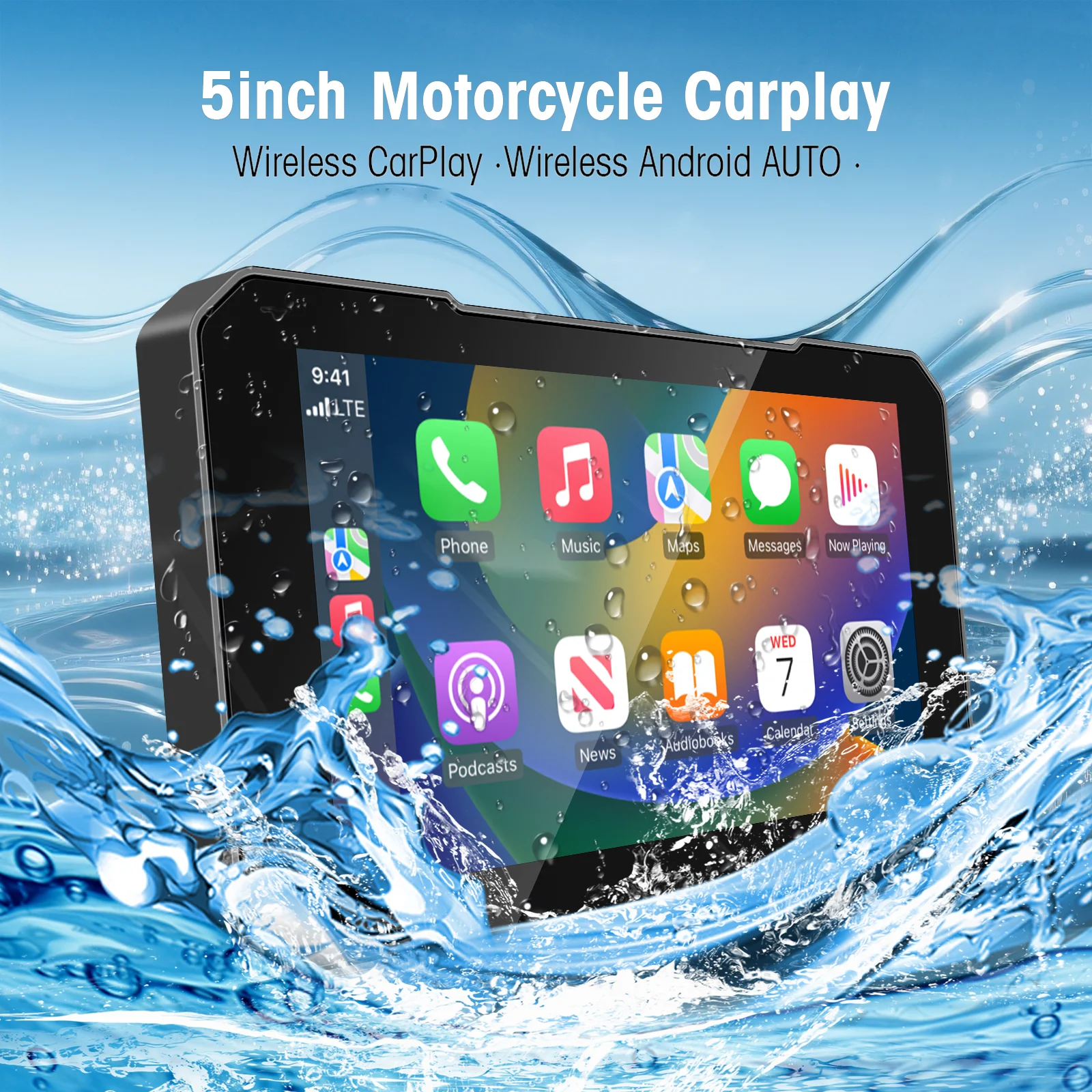 Ezonetronics HD 5'' Touchscreen Motorrad CarPlay Bildschirm Unterstützt Kabelloses CarPlay und Android Auto IP67 Wasserdicht Image