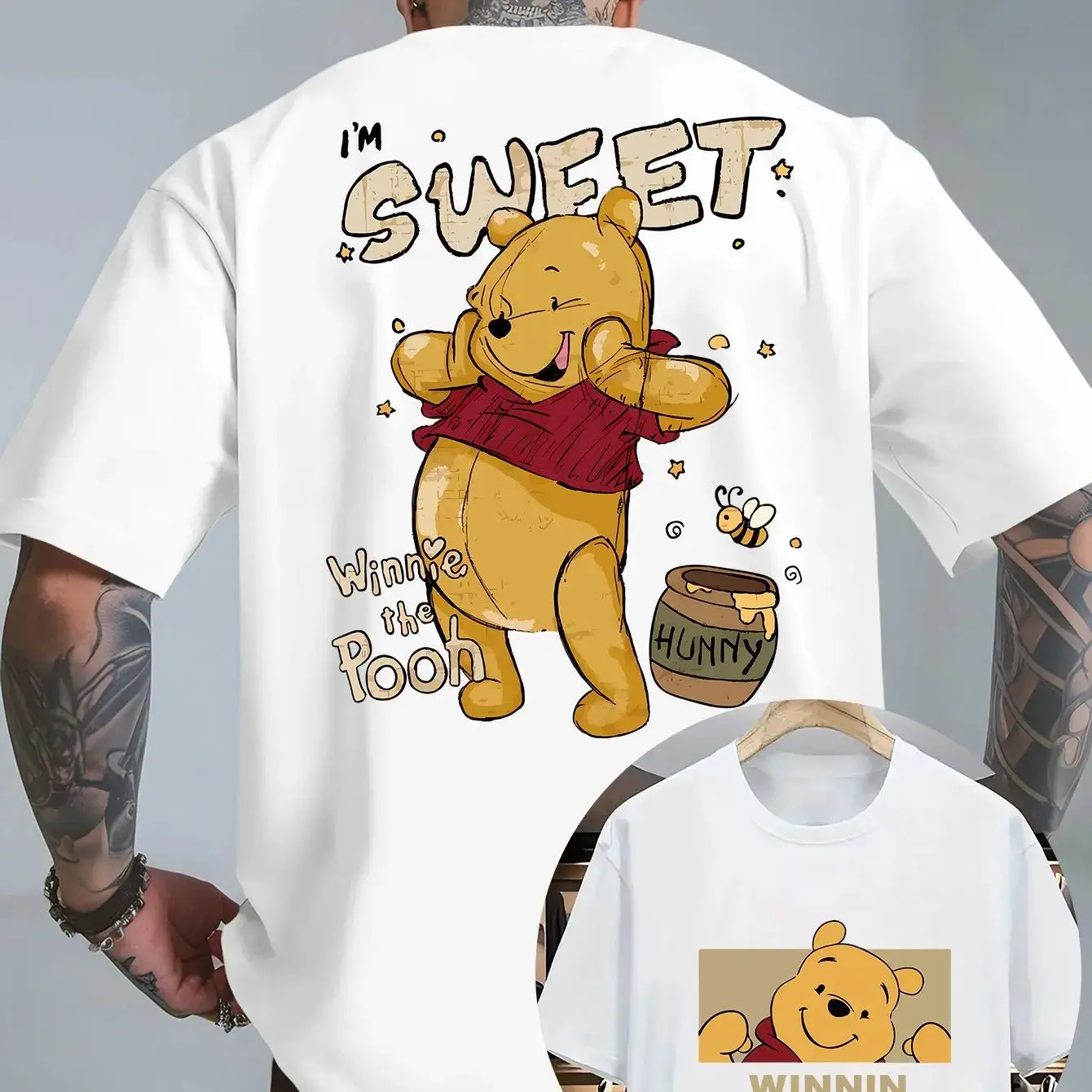 2026 Baumwoll-Mode-T-Shirt mit Winnie The Pooh 2D-Druck, bequemes Sommer-T-Shirt für Kinder, Erwachsene, Männer und Frauen, Eltern-Kind-Outfit Image