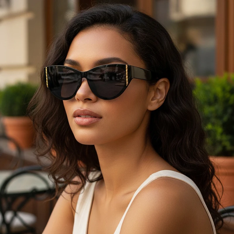 Neue Retro-Cat-Eye-Sonnenbrille für Damen, rundes Gesicht, großer Rahmen, kleines Gesicht, hochwertige, UV-beständige Sonnenbrille 9010 Image