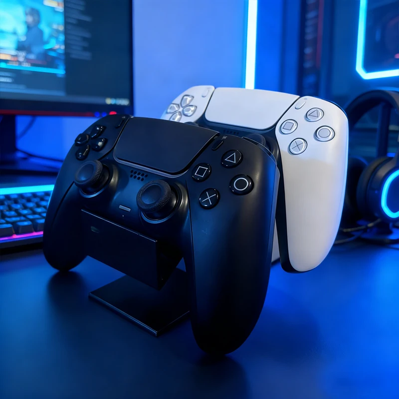 1 Stück 2-in-1 Controller-Halter für PS5 / Xbox, Aufbewahrungsregal für Spielcontroller und Kopfhörer, Desktop-Organizer Image