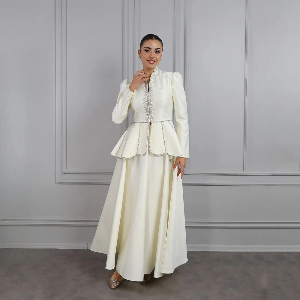 Simple Evening Dresses High Collar Long Sleeves A-line Evening Gowns Elegant Crystal Ankle Length Prom Dresses Customized 2026