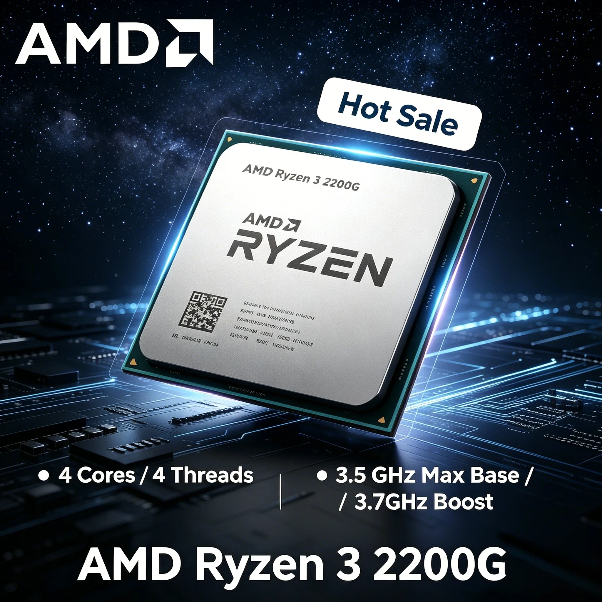 AMD Ryzen 3 2200G R3 2200G 3,5GHz Basis 3,7GHz Boost 4-Kern 4-Thread CPU Prozessor Sockel AM4 14nm Vega 8 Grafik Tray Pro Image