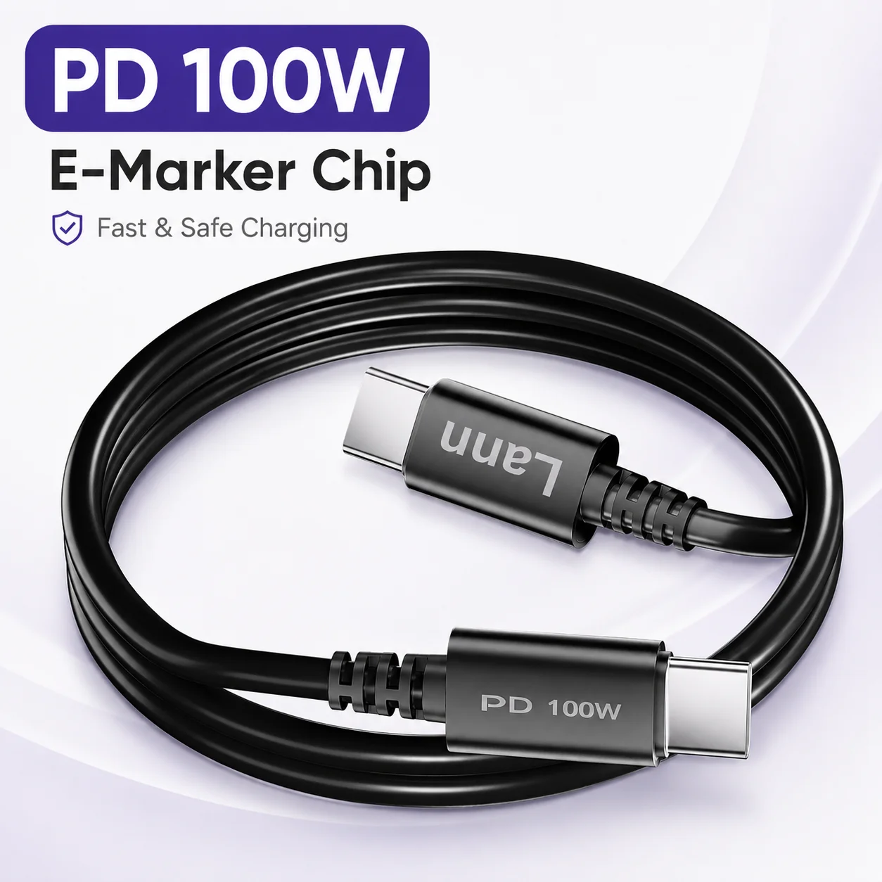 100W USB-C zu USB-C Kabel, PD Schnellladekabel Typ-C, Datensynchronisation, Langlebiges TPE-Ladekabel für Handy, Tablet, Laptop, Powerbank Image