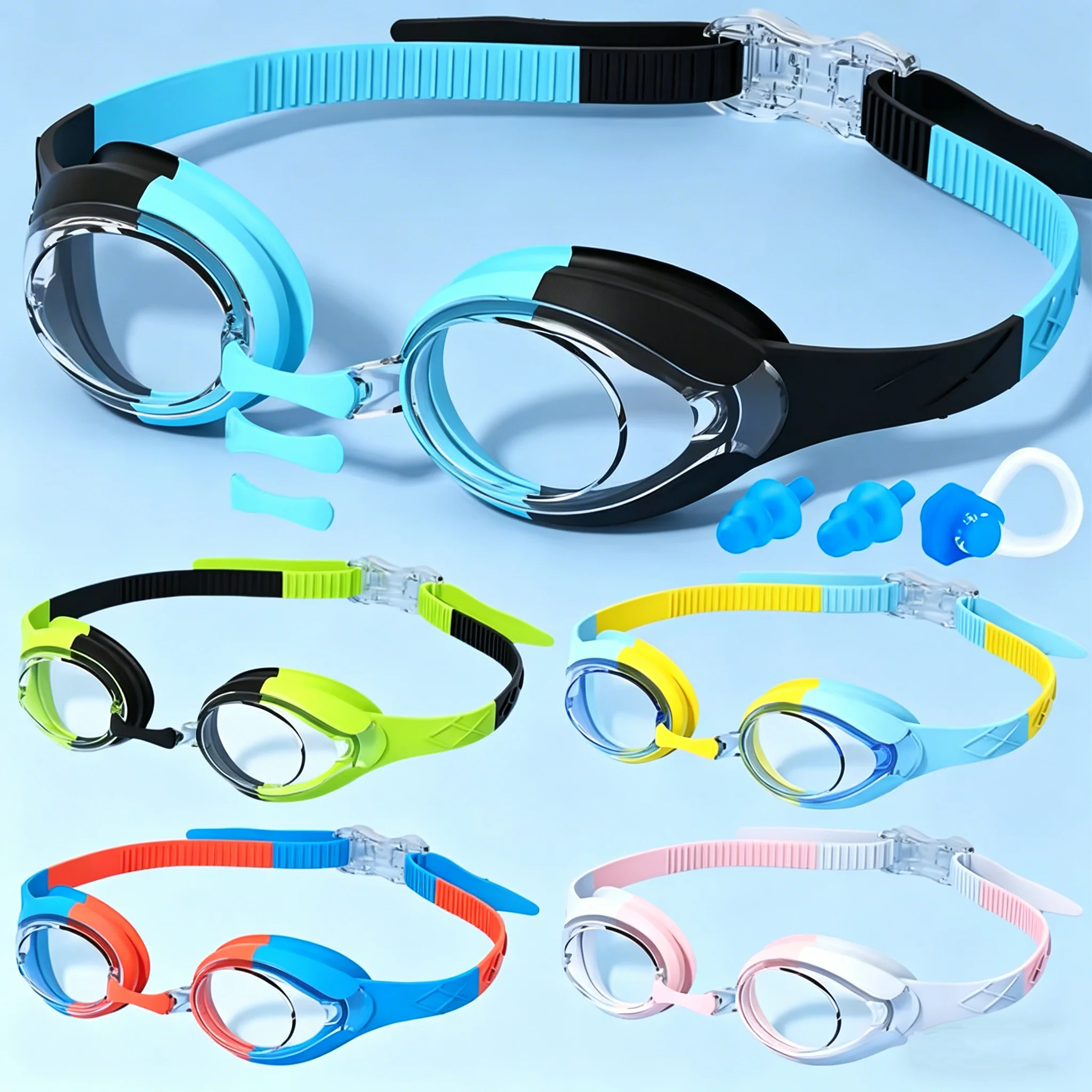 Kinder-Schwimmbrille, wasserdichte Schwimmbrille, beschlagfrei und auslaufsicher, für Mädchen und Jungen, schnell verstellbarer Riemen, Alter 3–14 Jahre Image