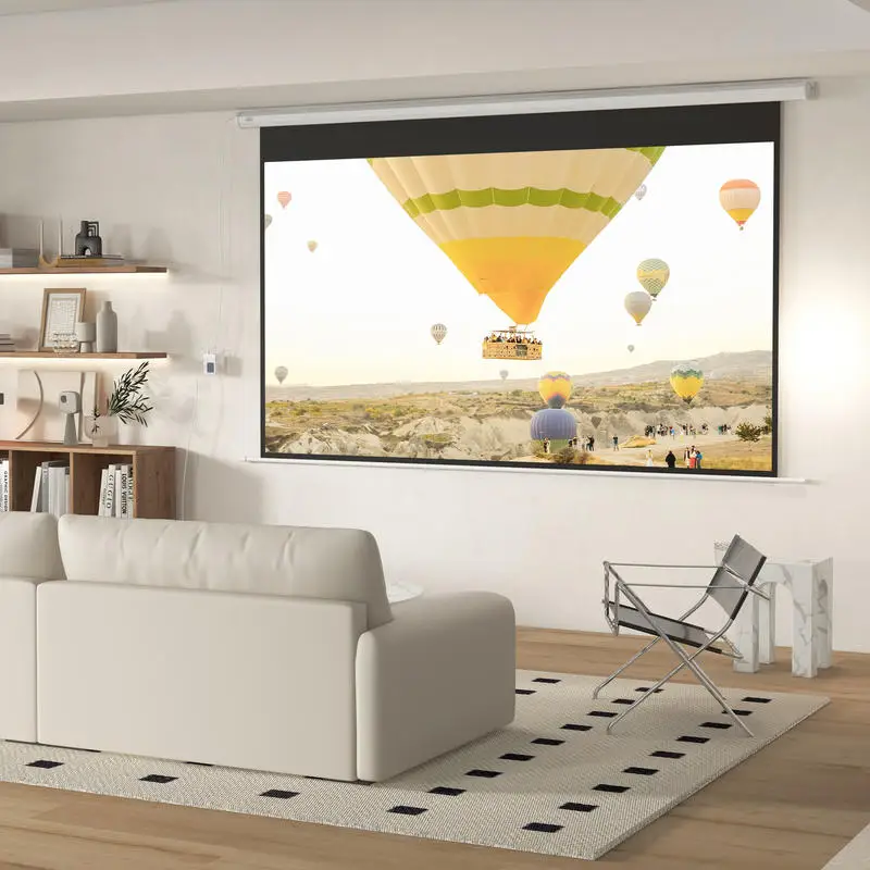 120-Zoll Motorisierte Projektionsleinwand, 16:9 4K HD mit Fernbedienung, Soft-Roll-Up-System für Wand- oder Deckenmontage, 2,94m Breite für Heimkino und Konferenzräume, Farbe Schwarz Image