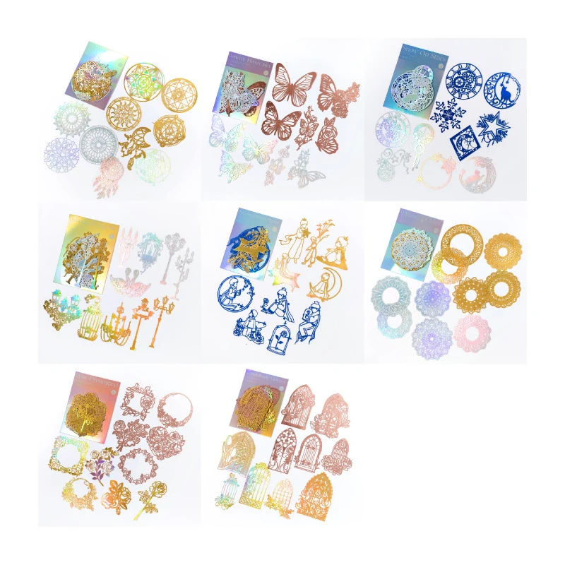 1 Packung/10 Stück Laser-Holographische Goldfolie Collage-Karten, Vintage DIY Handgemachtes Album Scrapbooking Dekorative Papierbedarf Image