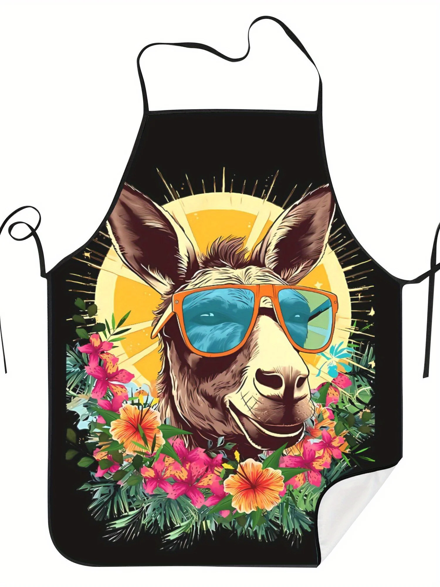BIIHUDU Schürze - Lustige Küchenschürze mit Esel in Modischen Brille & Sonnenblumen - Vollflächige Kochschürze für Frauen & Männer - Re Image