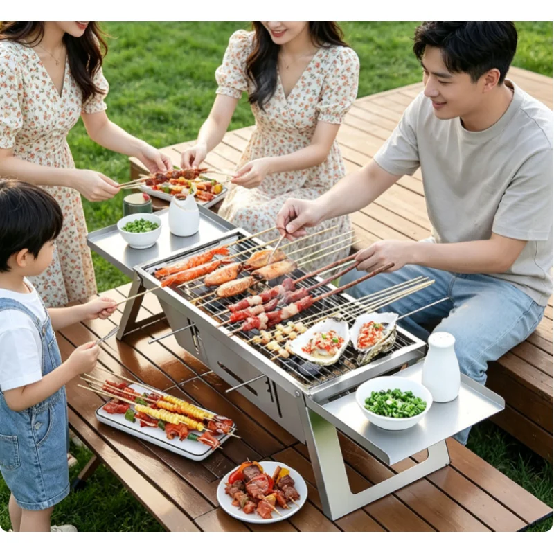 Edelstahl Verdickter Tragbarer Holzkohlegrill, Ein-Sekunden-Klappmechanismus Kleiner Outdoor-Haushaltsgrill Image
