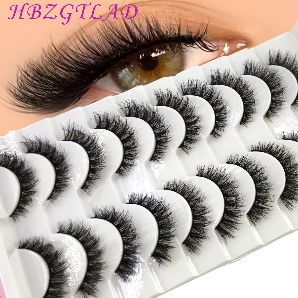 HBZGTLAD 10 Paar künstliche flauschige russische Streifenwimpern, 3D-Fake-Wimpern, Make-up, unordentliche falsche Wimpern, flauschige, dicke Wimpern Image