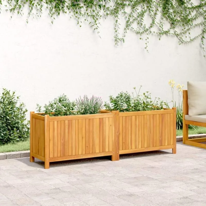 Akazienholz-Pflanzkasten mit Einlage 153x38,5x50 cm Massiver Natürlicher Blumenkasten für Garten, Terrasse, Balkon, Gemüsebehälter für Draußen Image