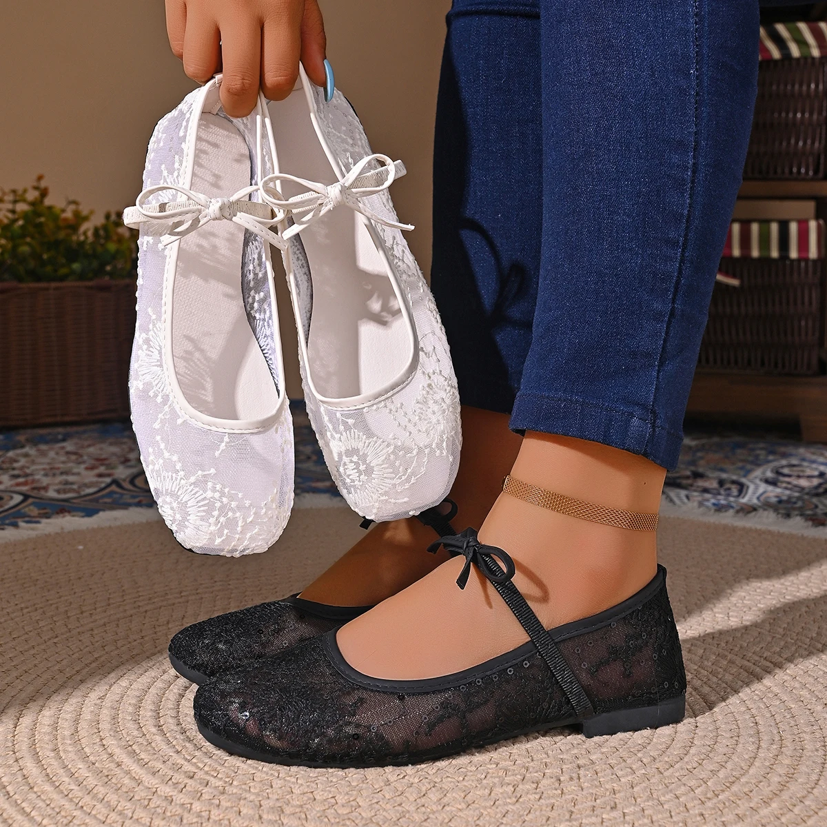 Sommerlicher Verkaufsschlager: Atmungsaktive, sexy flache Schuhe aus Mesh, modische neue Schuhe mit runder Spitze, elegante Sport- und Freizeitschuhe für Damen