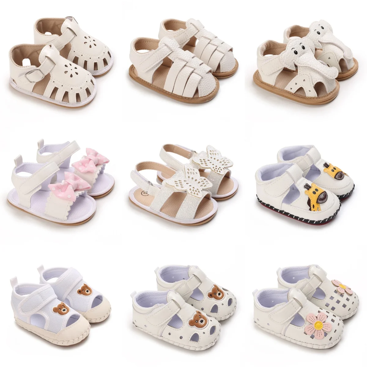 Süße Babyschuhe für 0-18 Monate, kleine, frische, weiße Schleifen-Prinzessinnenschuhe, Sandalen mit weicher und bequemer Sohle, rutschfeste Laufschuhe.