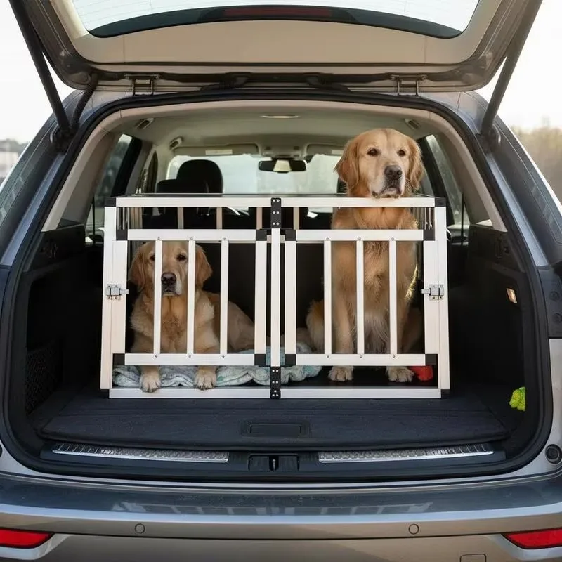 Hundebox mit Doppeltür 89x69x50 cm, Indoor-Tierkäfig für mittelgroße Hunde, Metallgitterkäfig mit Ablage, tragbares Tiergehege, Haustierbedarf Image