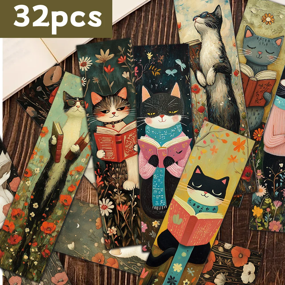 32 Stück Lesezeichen mit Buchliebhaber-Katzen-Motiv, ideal für Lehrer, Leser und Buchliebhaber, perfektes Geburtstags- und Neujahrsgeschenk Image