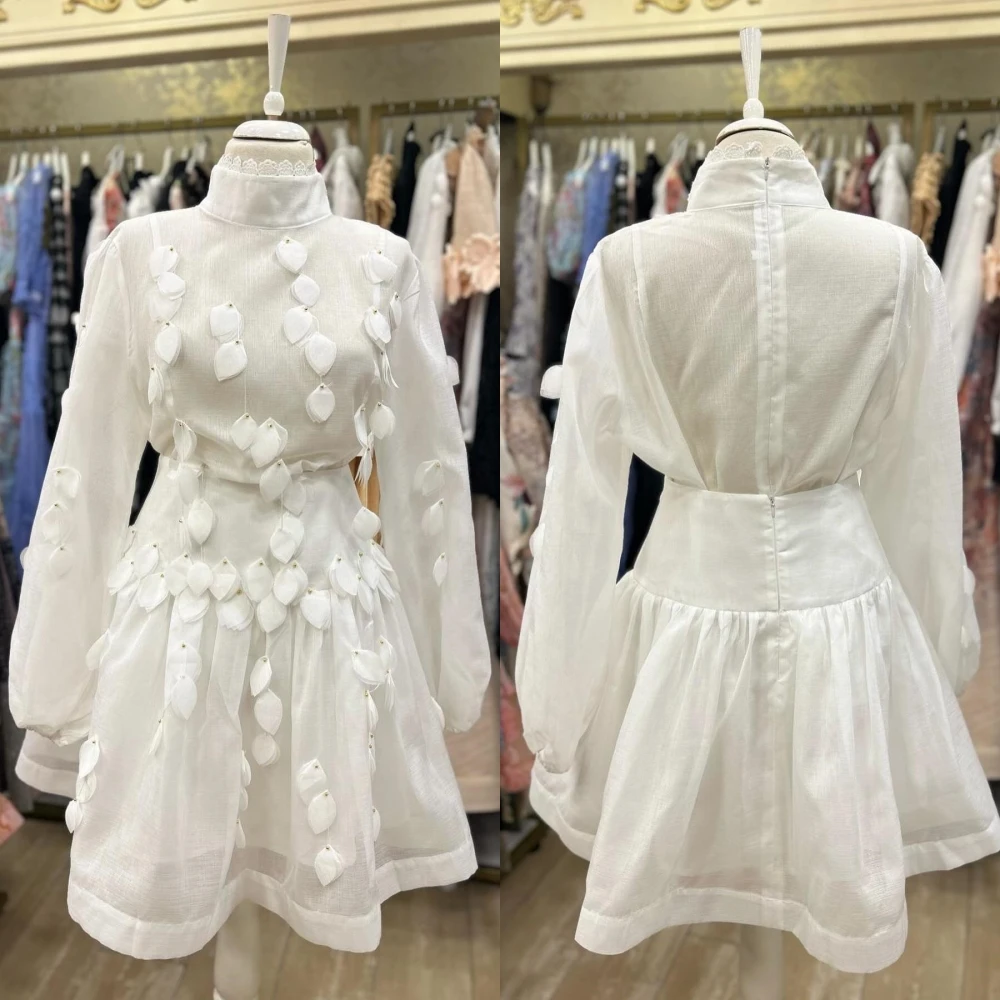 Customized Jersey Pleat Applique Birthday A-line High Collar Bespoke Occasion Gown Mini Dresses