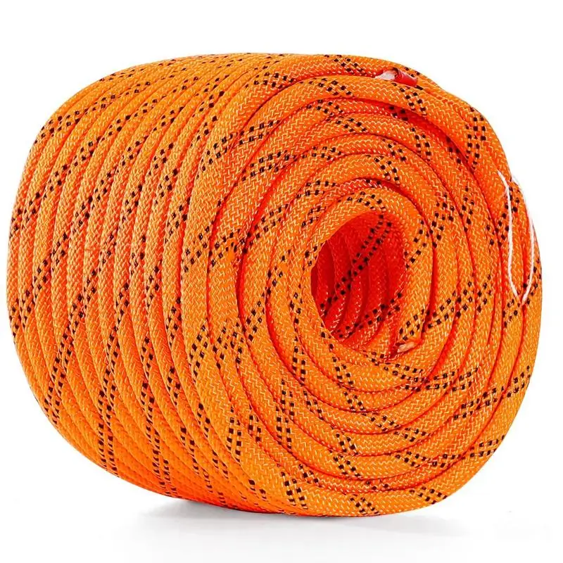 Doppelt geflochtene Polyesterleine, 9,5 mm x 36,57 m, Outdoor-Kletterleine, 48 Stränge, Bruchfestigkeit von 17,79 kN, für Wandern, Camping, Schaukeln, Rettung, orange und schwarz