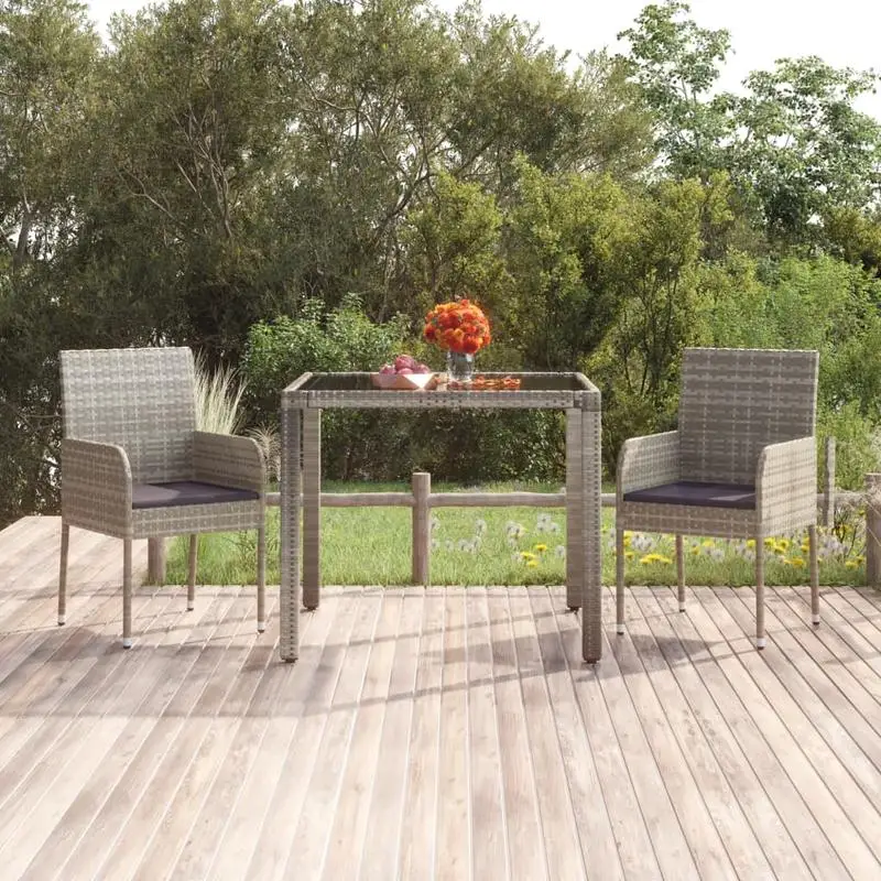 Chaises de jardin avec coussins, lot de 2, en résine tressée, gris, ensemble de 2 chaises de patio d'extérieur en résine tressée avec coussins confortables, fauteuils de jardin gris pour jardin ou