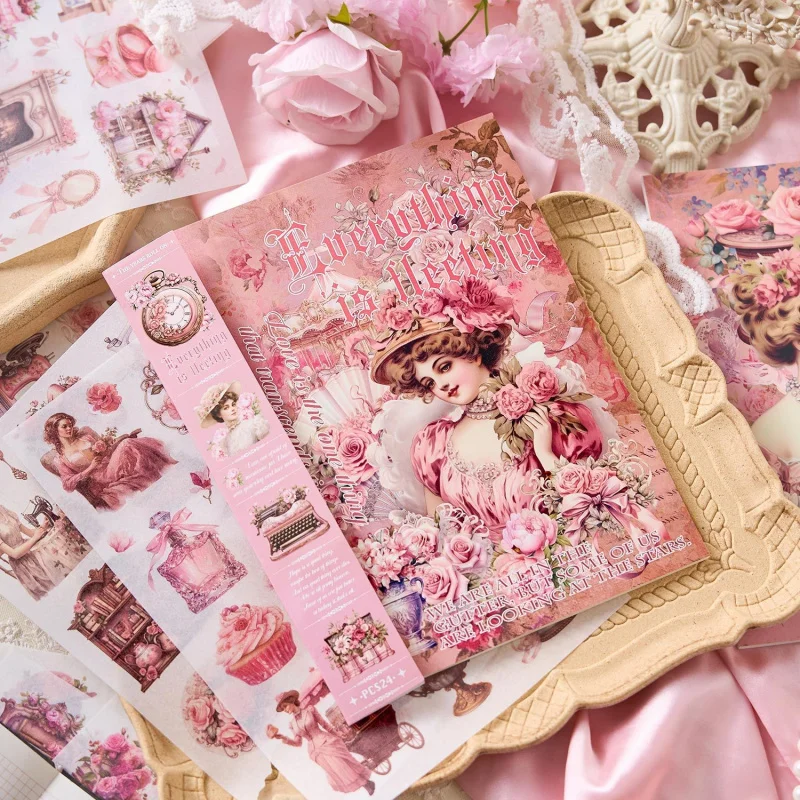 1 Buch/24 Stück Übergroße Vintage-Mädchen-Aufkleber-Kollektion, mit Retro-DIY-Handgemachten Album- und Scrapbooking-Dekorationsmaterialien Image