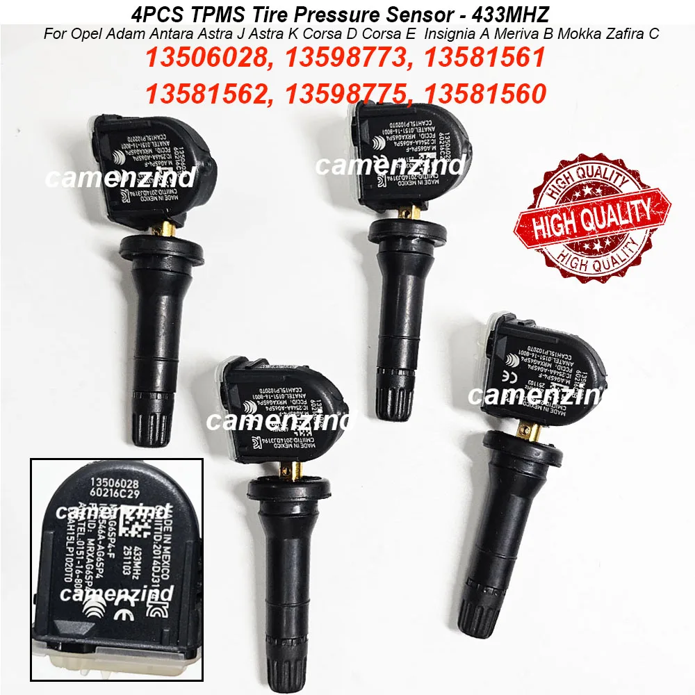 4PCS TPMS Reifendrucksensor 433MHz 13506028 13581560 13581561 13581562 13598773 13598775 Für Opel Zafira C Mokka Meriva BAdam Image