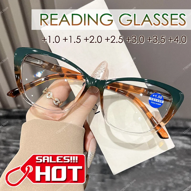 Neue Cat-Eye-Lesebrille, Anti-Blaulicht-Brille, HD-Linse, Leopardenmuster-Brille, Anti-Ermüdungsbrille mit +1,0 bis +4,0 Image