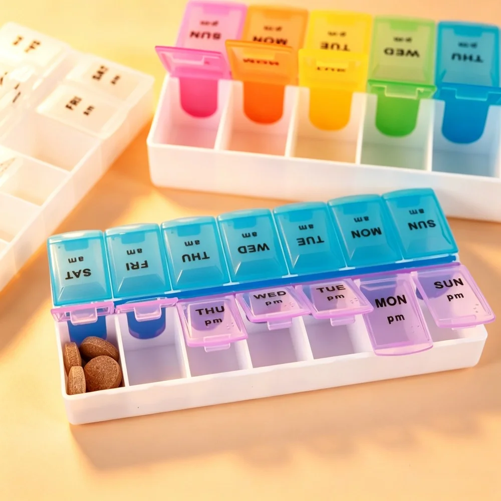 Premium 7-Tage 14-Fächer AM PM Wöchentlicher Pillenorganizer Tragbare Reisebox für Medikamente Vitamine Fischöl-Tabletten Nahrungsergänzungsmittel Image