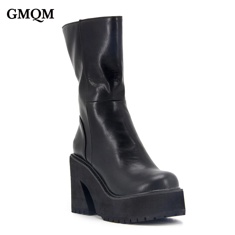 GMQM Marke Neue 2022 Mode frauen Pumpt Plattform Knöchel Stiefel Zipper Round Toe Chunky High Heels Schuhe Große Größe 43 Punk Stil
