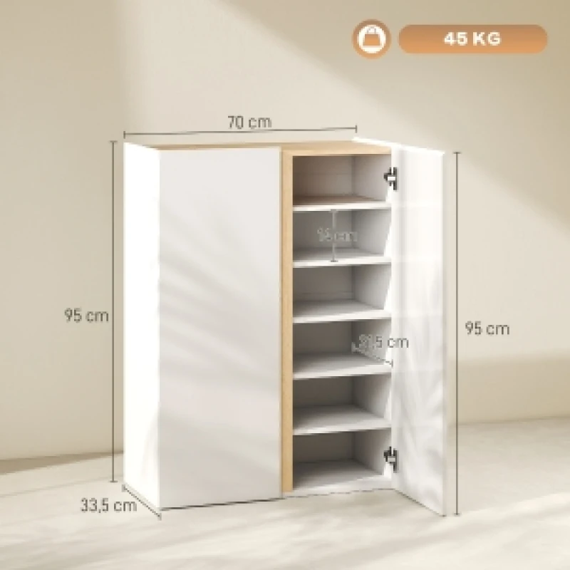 Schuhschrank mit Soft-Close-Funktion, 6-stufiges Design ohne Griffe, für bis zu 18 Paar Schuhe, für Flur, Eingangsbereich, Holz, Weiß, für Eingangsbereich, Flur, Wohnzimmer, Schlafzimmer,