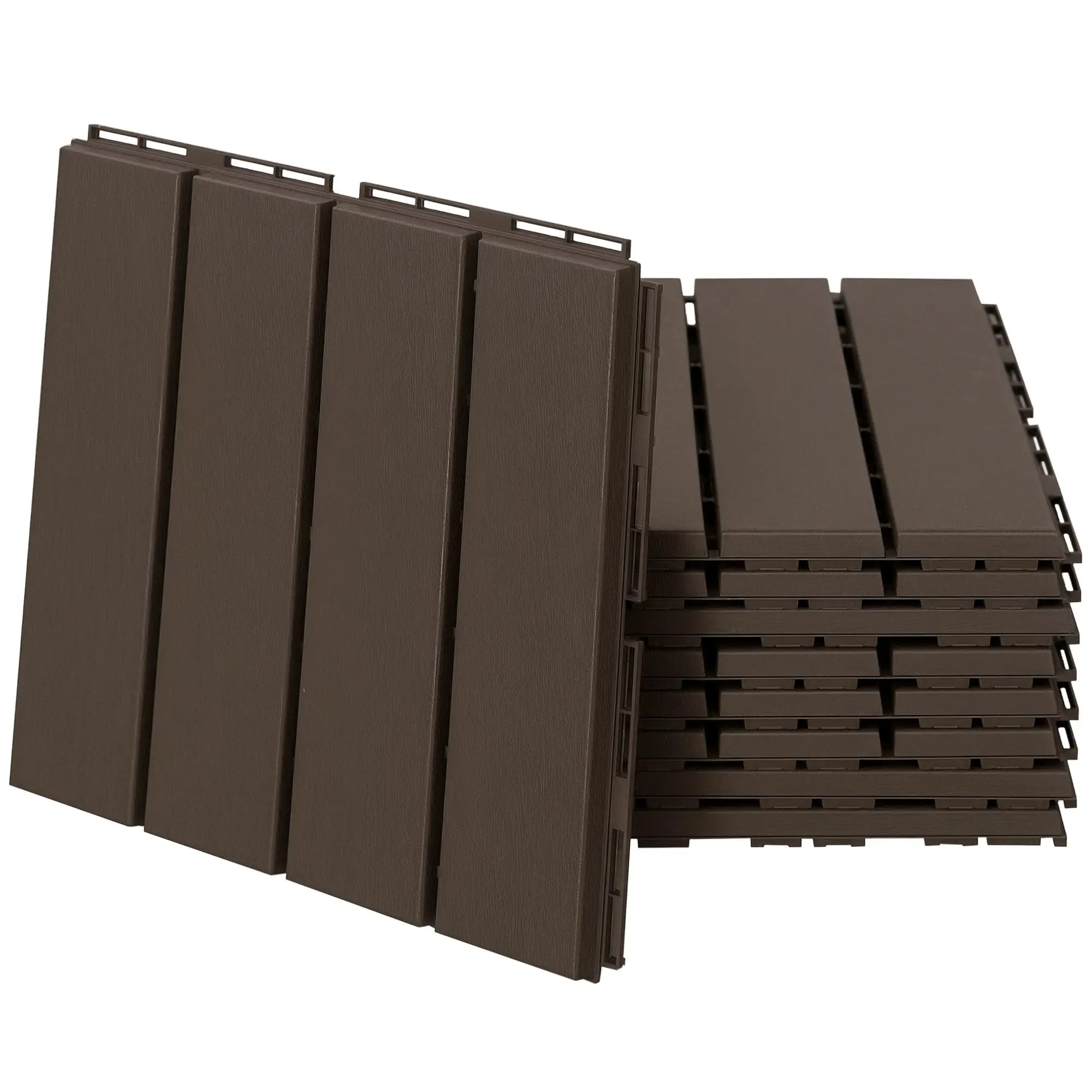 9x 30x30cm Klickfliesen mit Holzmaserung aus recyceltem PP antirutsch für Balkon Terrasse & Garten Braun Image