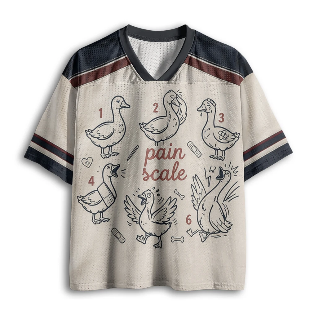 2026 Beliebtes Bedrucktes Netzstrick-Shirt mit „Schmerzskala“-Muster V-Ausschnitt Kurzarm-T-Shirt Humorvolles Oberteil für Erwachsene und Kinder Image