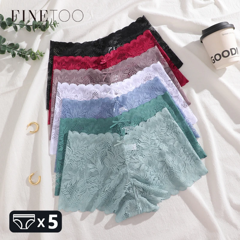 5 Stück Spitzen-Blumen-Boyshorts Unterwäsche Damen Sexy Hüftslips mit Aussparungen Mädchen Atmungsaktive Einfarbige Dehnbare Dessous Image