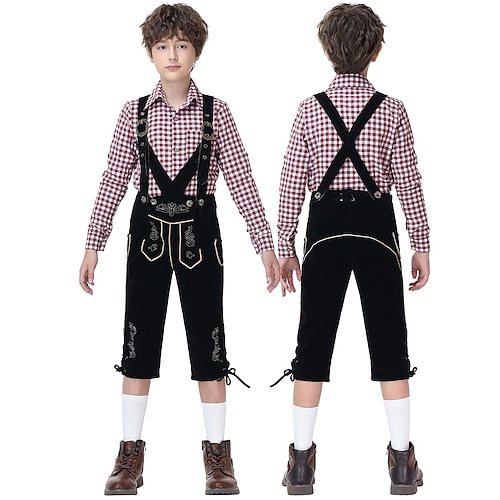 Oktoberfest Bundhosen Lederhosen-Set Lederhosen Lange Länge Bestickt Deutsch alpin Erbe Wiesn Jungen Karneval Bier Festival Stoff im traditionellen Stil Image