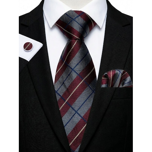 Krawatten-, Einstecktuch- und Manschettenknopfset für Herren, mehrfarbig gemustertes Polyester-Krawattenset für Hochzeiten, Business-Anlässe, formelle Anlässe und Abendgarderobe Image