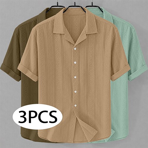 Herren Hemd Freizeithemd Knopfhemd Jacquard-Hemd Hellblau Grau Lila Weiß Khaki Armeegrün Hellgrün Hellblau Schwarz WeißMarineblauBraun Lila Hellgrün Grau Kurzarm Geometrisch Einfach Image
