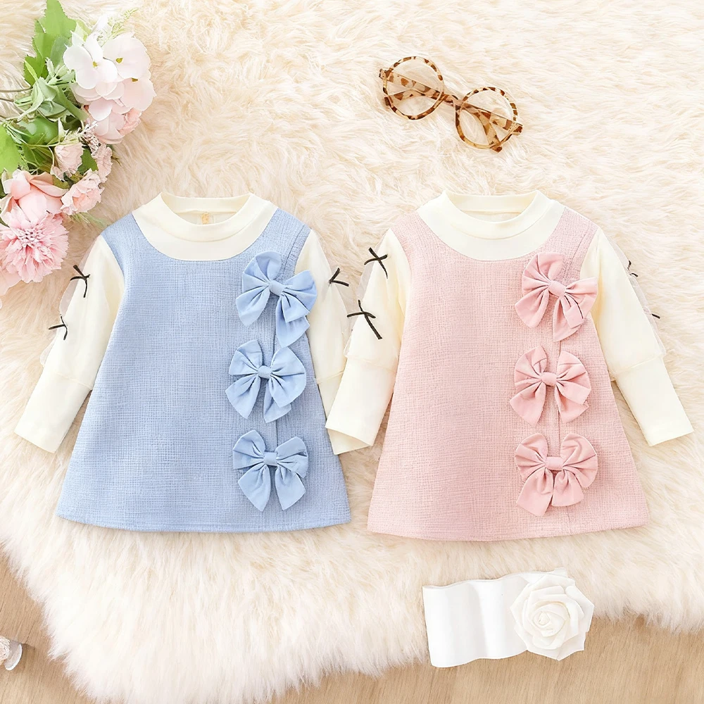 Baby Mädchen Kleid Sommer Bogen Baumwolle Langarm Mädchen Kleid Nette Geburtstag Party Baby Kleid Baby Mädchen Kleidung Image