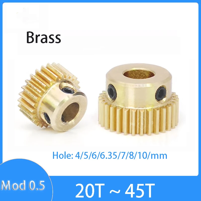 1Pcs 0,5 M 20T-45T Stirnrad Messing Ritzel Schritt Getriebe 0,5 Mod 20 - 45 Zähne Bohrung 4/5/6/6,35/7/8/10mm Für Übertragung Zubehör Image