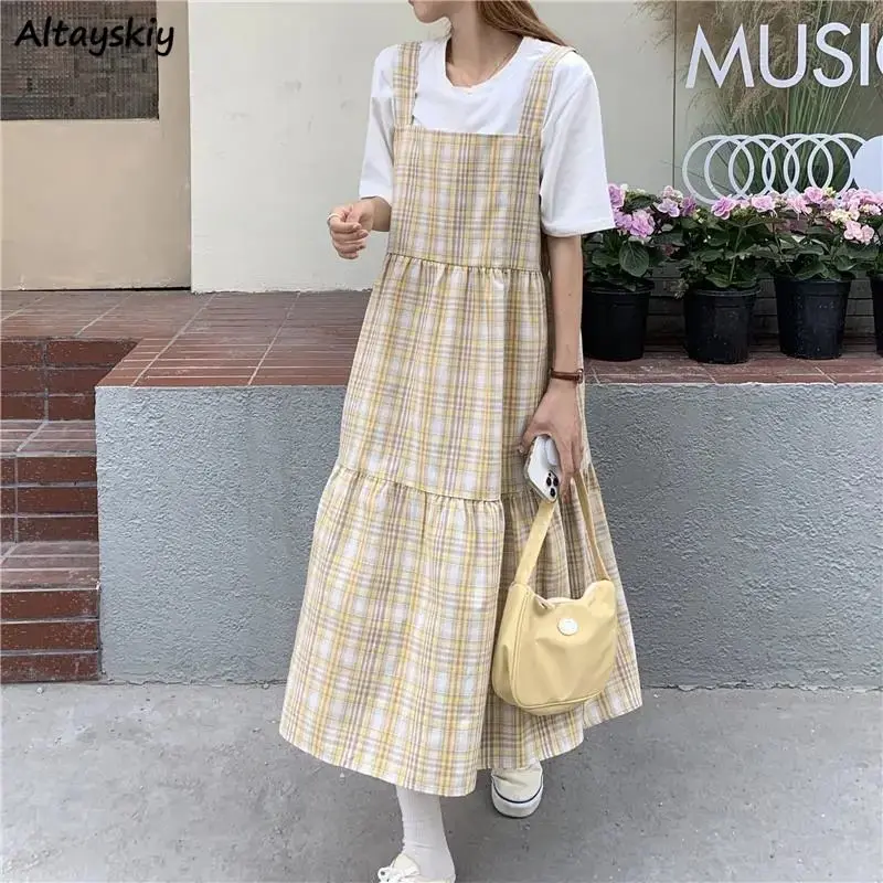 Kleider Frauen Schöne Adrette Quadrat Kragen Mode High Street Sommer Alle-spiel Plaid Chic Weibliche Party Tragen Ulzzang täglich Image