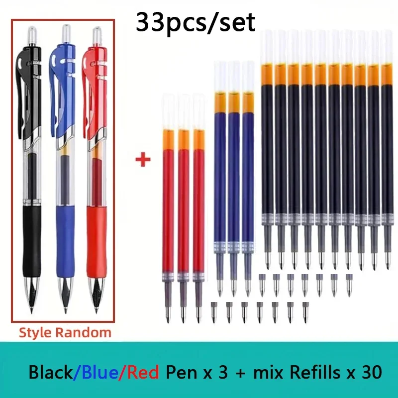 23/33 Stück einziehbarer Kugelschreiber, große Kapazität, 0,5 mm Kugelschreiber, schwarz/rot/blau, Nachfüllpackung, Schulbedarf, Schreibwaren