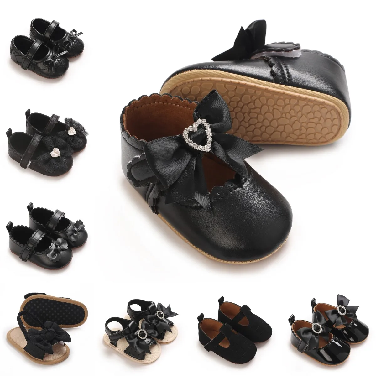 0-1 Jahr Schwarze Modische Neugeborenen-Partyschuhe Prinzessinnen-Schuhe für Jungen und Mädchen Erste-Schritte-Laufschuhe Weichsohlige Rutschfeste Babyschuhe