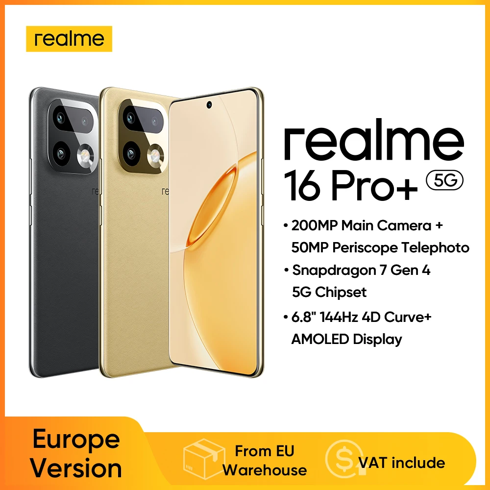 Realme 16 Pro Plus 5G Smartphone mit neuem Adapdragon 7 Gen 4, 200MP Kamera, AMOLED 144Hz Curved-Display, mAh Akku, NFC Image