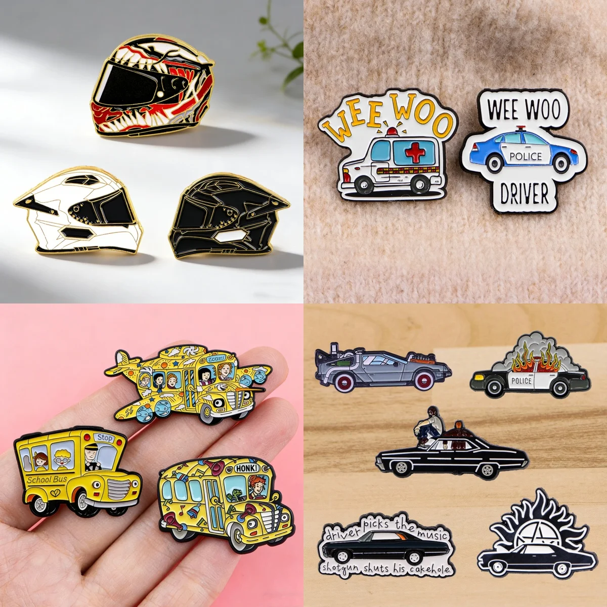 2-5 Stück/Set Coole Cartoon-Auto-Emaille-Pins Vintage Rote Limousine Bus Broschen Anstecknadeln Rucksack-Accessoires Dekorative Schmuckgeschenke