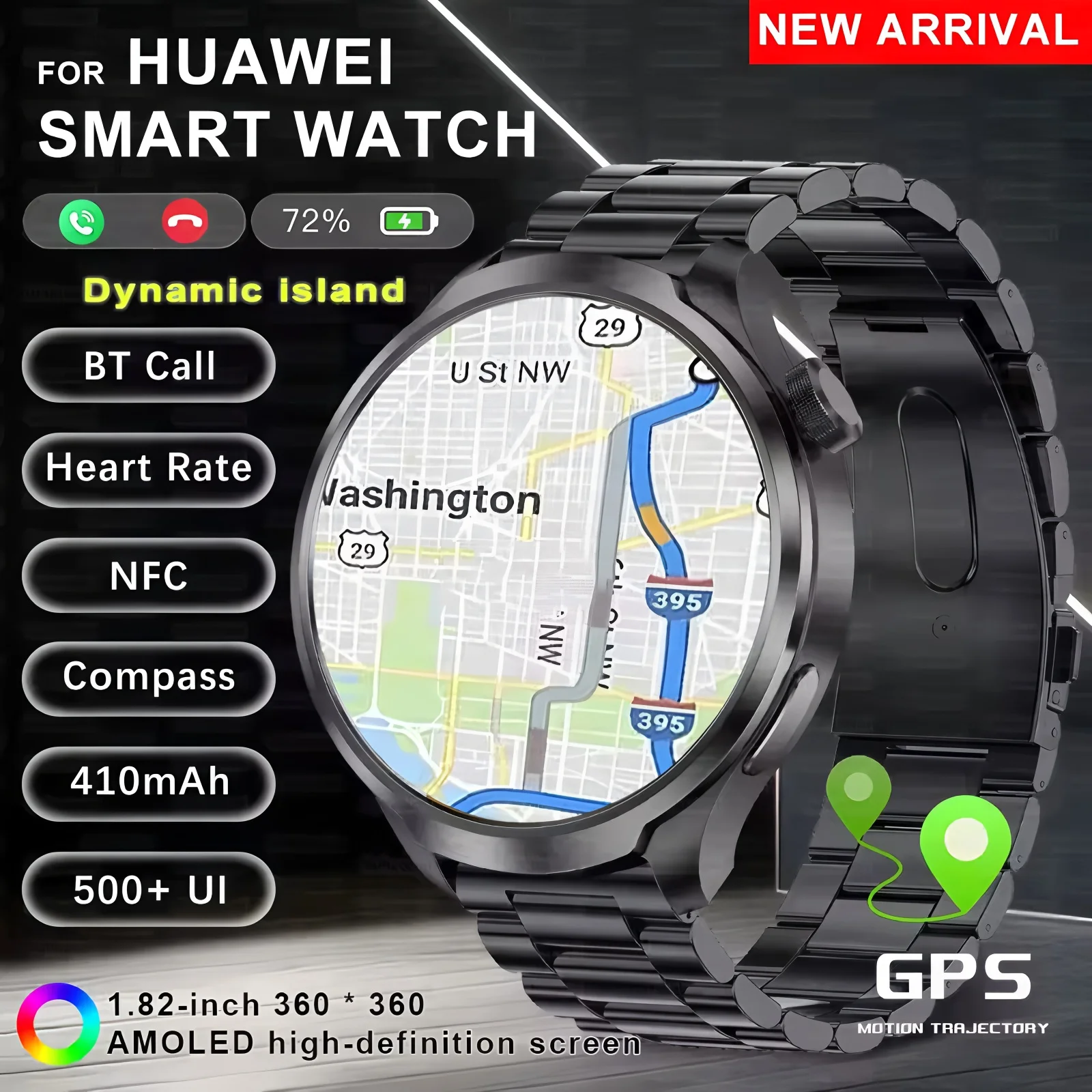 Neue GPS Sport Mode Smartwatch männer 1,85 "AMOLED Bildschirm Herzfrequenz Blutdruck Gesundheit Smart Uhr Für IOS Android Image
