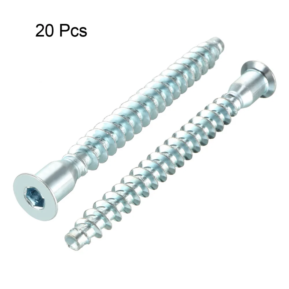 20pc 7x39/49/59/69mm Innen sechs kant antrieb Senkkopf Möbel Bestätigung schrauben Holz selbst schneidende Verbindungs schraube verzinkt Image