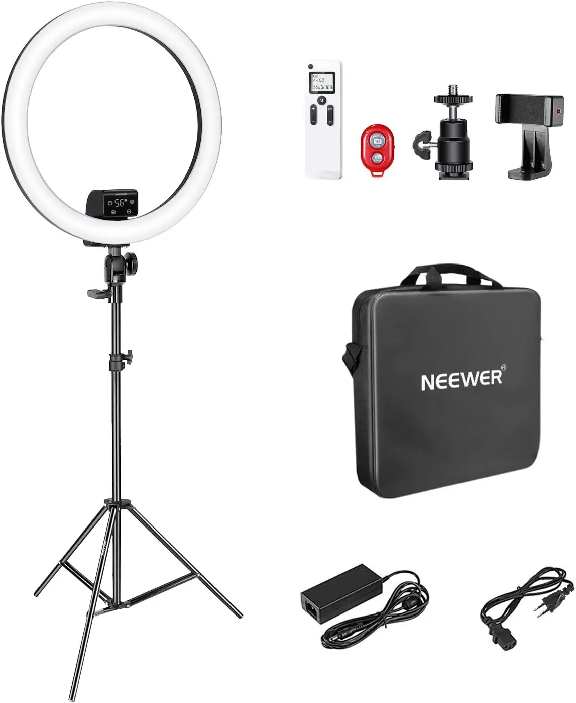 NEEWER SRP18-2.4G 18-Zoll LED-Ringlicht mit Stativ und Handyhalterung, 2,4G & Manuelle Touch-Steuerung 42W 3200-5600K Tattoo Wimpern Friseur Fotografie Schwarz Image