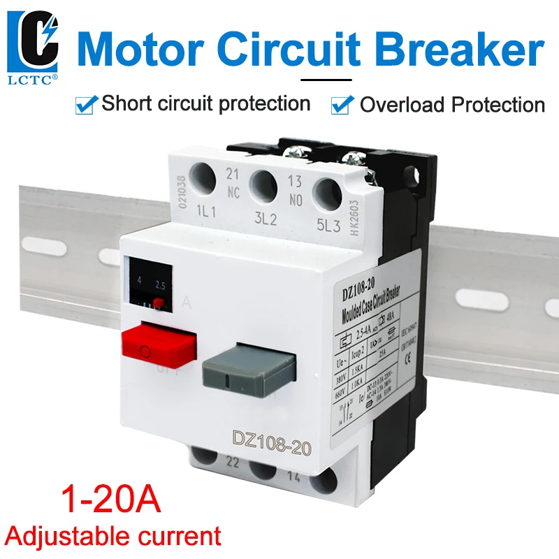 LCTC Motorschutzschalter Überlastschutz Kurzschluss-Schutz 1NO1NC Motorstart-Schutzschalter Image
