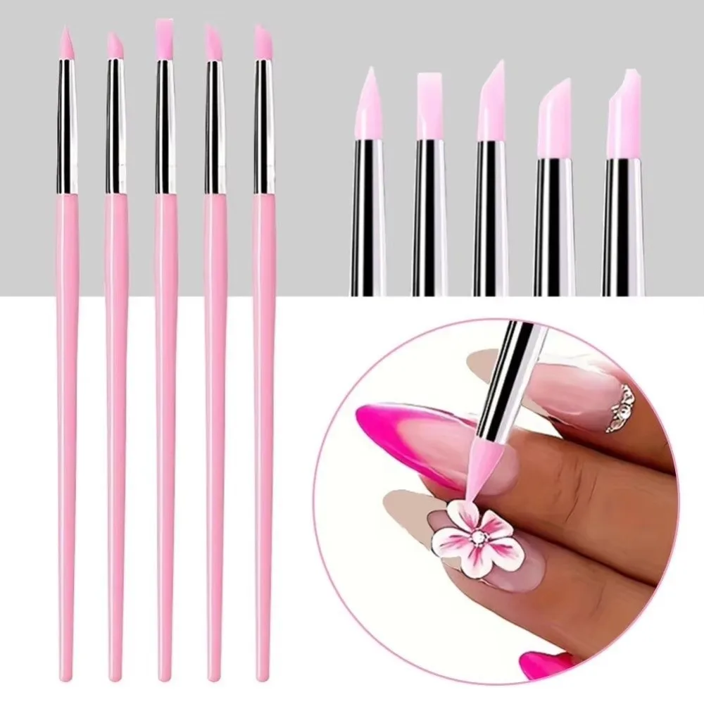 5 Stück Kleine Silikon-Nagelbürsten für DIY-Maniküre, 3D-Modellierung, UV-Gel-Skulptur, Silikon-Nagelkunst-Stifte, Maniküre-Werkzeuge Image